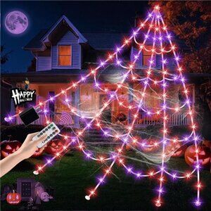 Halloween Spider Web Lights 550 LED Lighted Spider Web 16.4Ft Giant Halloween